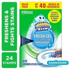 Bubbles Fresh Gel Toilet Cleaning Stamp, Rain shower, Dispenser with 4 Refills