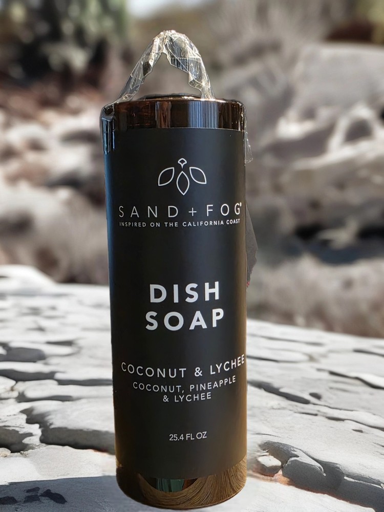Sand + Fog Liquid Dish Soap for Dishes, Coconut & Lychee Scent, 25.4 fl oz