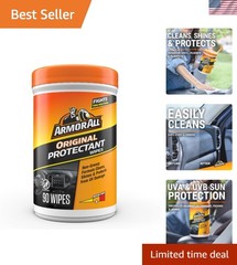 Triple-Action Protectant Wipes for Car Interiors – 90 Count with UV Protection