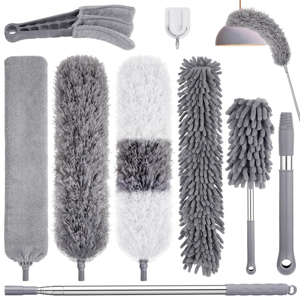 9PCS Dusters for Cleaning,Extendable Microfiber Duster with Extension Pole Up…