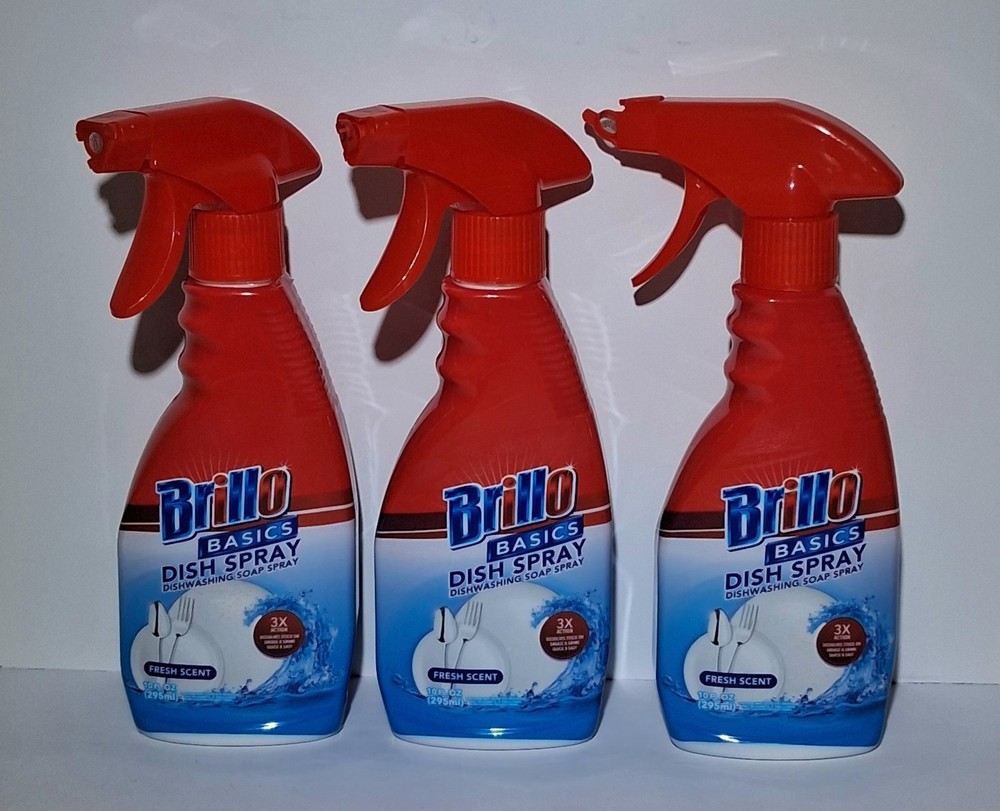 3 -Brillo-Basics Fresh Scent 3x Action Dish/Diswashing Soap Spray. 10floz/295ml