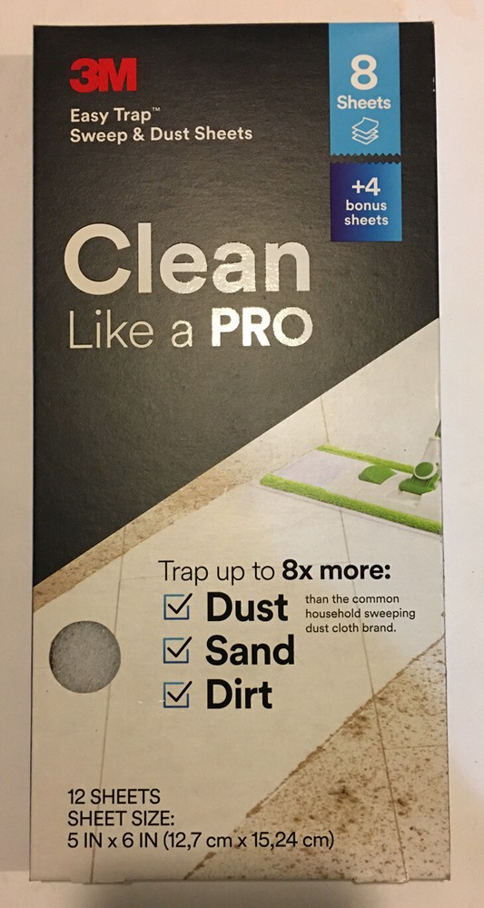 NEW 12 Sheet Pkg – 3M Dry Sweep & Dust Sheets Trap Dust, Dirt & Sand 5 In x 6 In