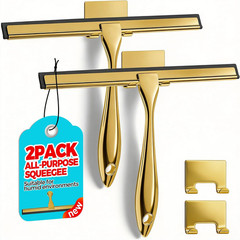 2PACK 10-Inch Golden All-Purpose Shower Squeegee for Shower Doors, Bath Linen Se