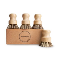 Bamboo Dish Brush Set 4 Pack Kitchen Cleaning Brush for Pots Pans Vegetables