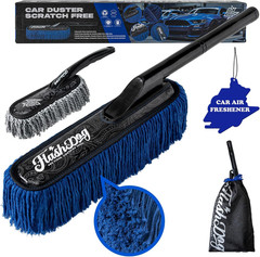 Wood Car Duster & Interior Brush Kit | Scratch-Free Waterless Exterior/Interior