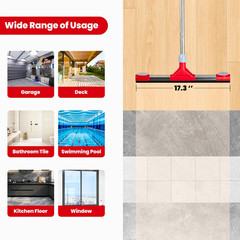 Floor Squeegee Scrubber with Extendable 62″ Long Handle | 17.3″ EVA Foam Blade,