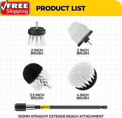 5Pack Drill Brush Attachment Set-Car Interior Detailing Kit，Power Scrubber Brush