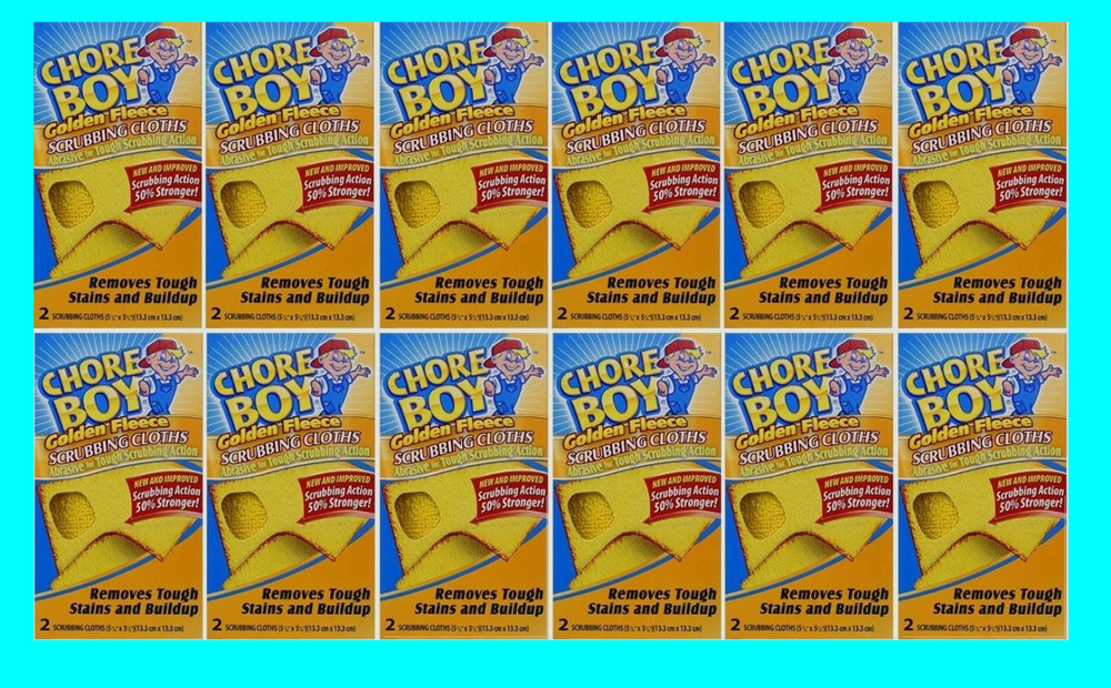 24 Pads! CHORE BOY Golden Fleece Scouring Cloths Pad Cleaning Kitchen Lawn Tools