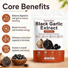 Fermented Black Garlic Extract, Natural Odorless Aged Garlic Supplements, Suppor