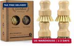4 Pack Bamboo Dish Brush Set, Natural Palm Dish Scrubber for Pots and Vegetables