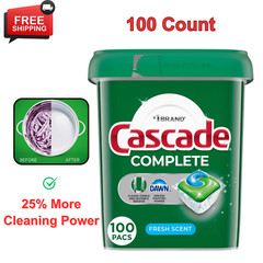 Cascade Complete Dishwasher Pods, Action Pacs Detergent Tabs, Fresh, 100 Count