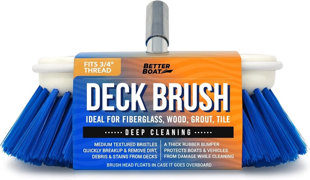 Medium Boat Deck Brush, Heavy-Duty Marine Brush Head, 8″ Bristle with Bumper,…
