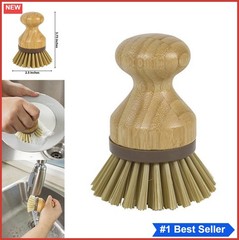 Bamboo Dish Scrub Brush Mini Non-Abrasive Pan Cleaner Ergonomic Handle Eco