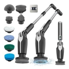 Electric Spin Scrubber W/ Adjustable Angles Remote Control 8 Brush Heads Durable