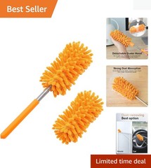 Extendable Microfiber Duster with 2 Replaceable Heads for Multi-Surface Cleaning