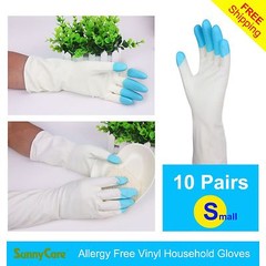 10Pairs SunnyCare Heavy Duty Household Cleaning Vinyl Gloves 13” S (Latex Free)