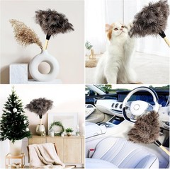 Ostrich Feather Duster 2pcs Natural Feathers with Wooden Handle for Cleaning