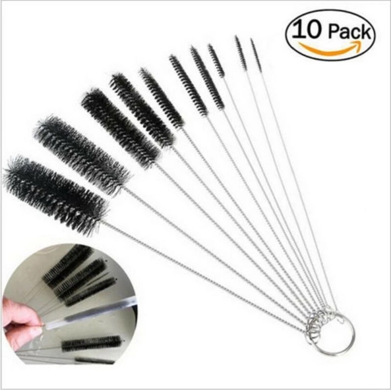 Nylon Straw Brush Cleaner Bottle Tube Pipe Small Long Cleaning 10Pcs Set USA