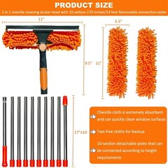 20+ Feet Reach 2 in 1 Window Washing Squeegee & Duster with 3-14 ft Spliceabl…
