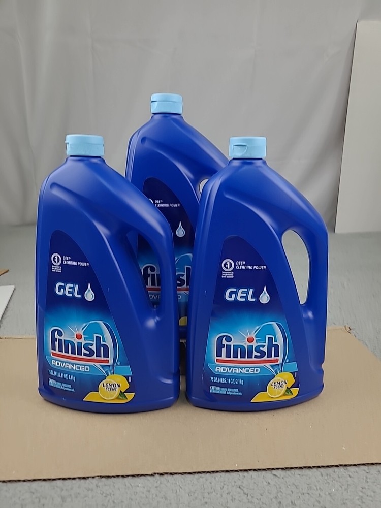 3x Finish Dishwasher Detergent Gel Liquid, Lemon Scent, 75oz