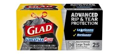 GLAD 70359 Trash Bags ForceFlex Plus 30 gal Drawstring 25 pk 0.9 mil Black