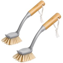 MR SIGA Bamboo Dish Scrub Brush Built In Scraper 2pk