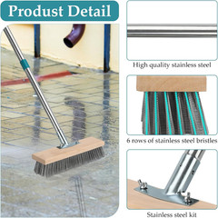 Stainless Steel Deck Scrub Brush with Long Handle Outdoor Broom for Concrete