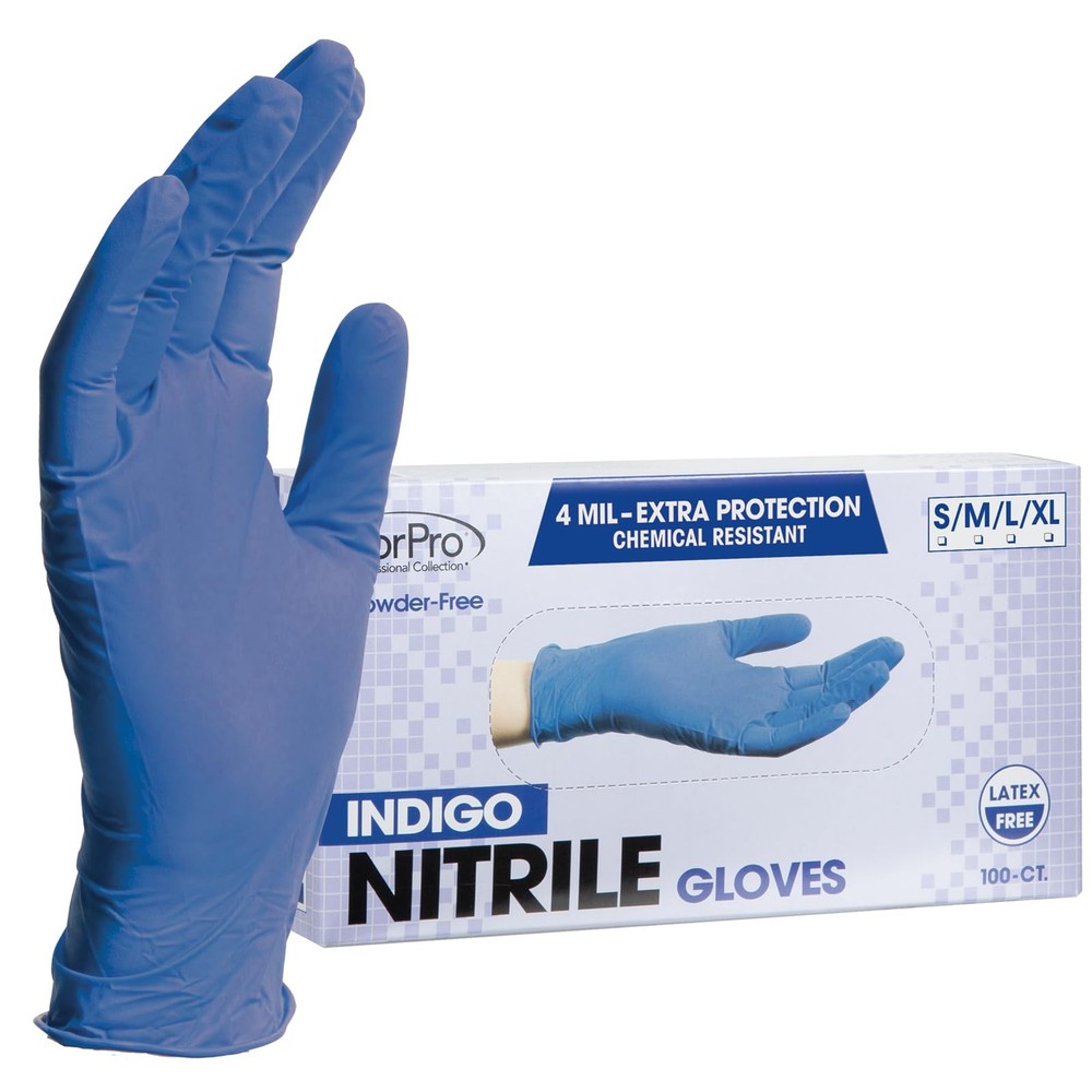 ForPro Disposable Nitrile Gloves, Chemical Medium (Pack of 100), Indigo