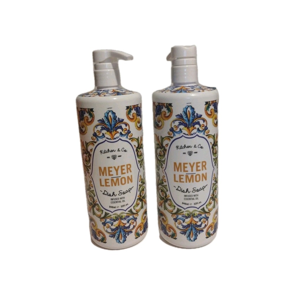 Pack Of 2 Meyer Lemon Dish Soap Kitchen & Co with Essential Oil 32 fl oz Each