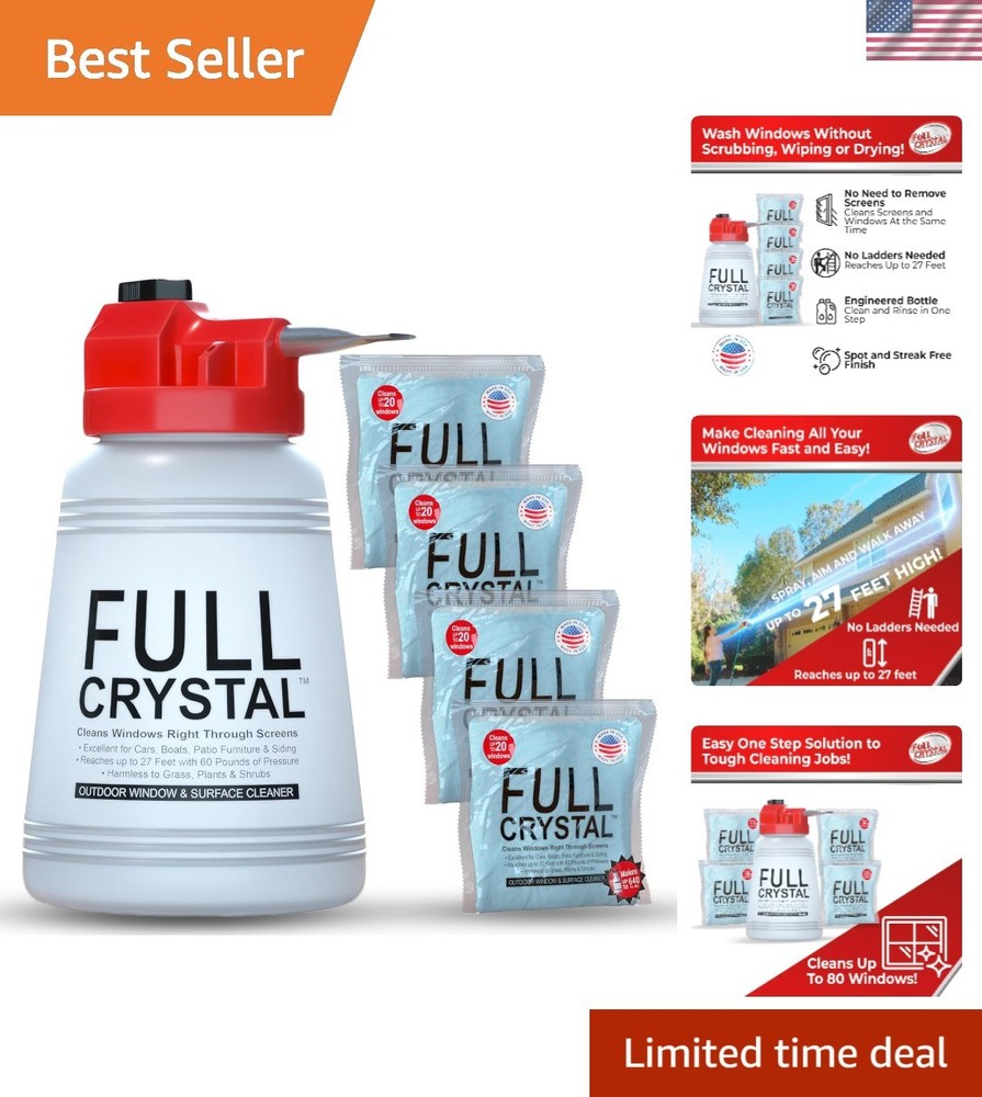 Window Cleaning Kit – 16 oz Glass Cleaner and Bottle with 27 ft , Each 4 oz B…