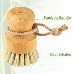 Bamboo Dish Scrub Brushes For Kitchen Wooden Cleaning Scrubbers Set For Washing