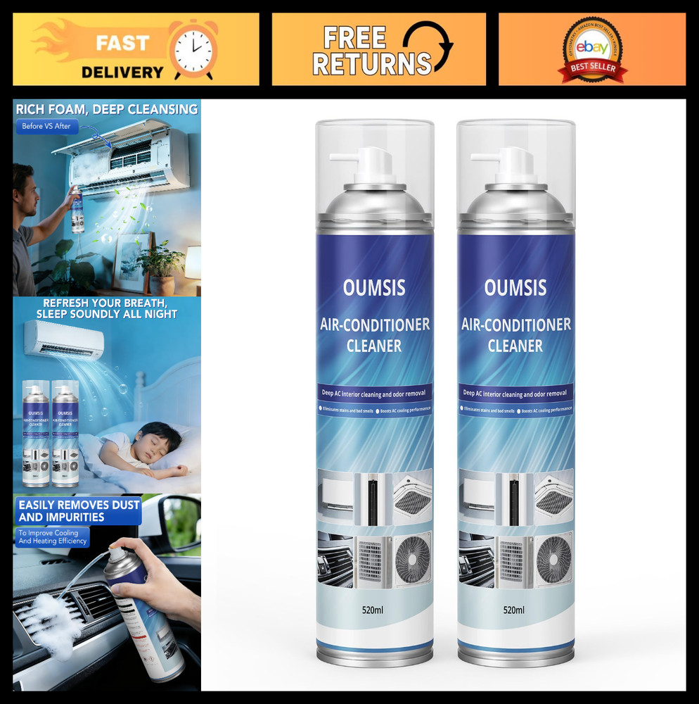 Professional AC Cleaner Foam Spray – Multi-Surface Coil & Unit Cleaner, 2 Pack
