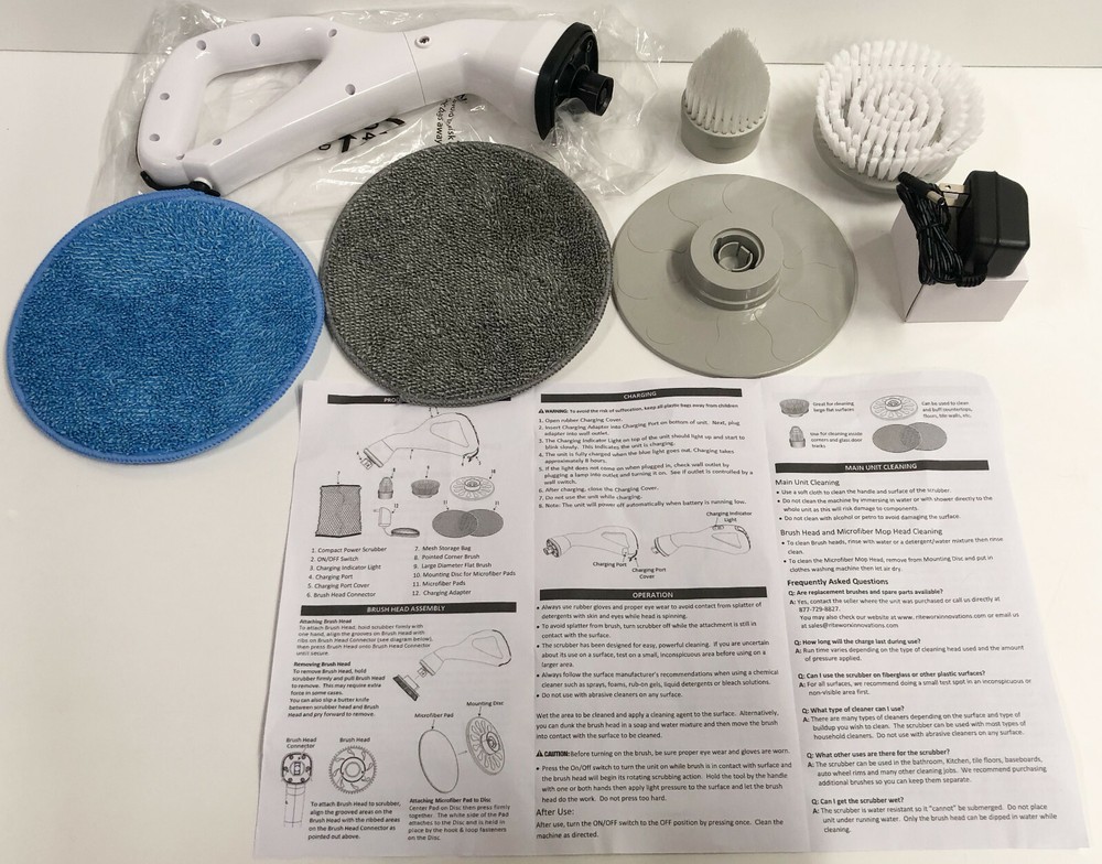 RiteWorx 6-Piece Compact Cordless Power Scrubber+Brush + Pads + Disc NEW w/o Box