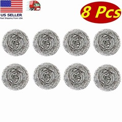 8 Pcs Stainless Steel Sponges Scrubbing Scouring Pad Scourer Kitchen Bathroom