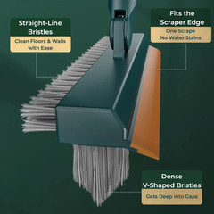 3-In-1 Adjustable Floor Scrub Brush with Long Comfortable Handle, PVC Bristles,