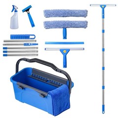 Professional Window Cleaning Kit with 76″ Telescopic Pole, Bucket 3 Gallon,2P…
