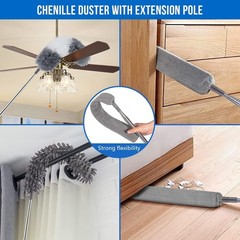5 Microfiber Feather Duster Kit with Extension Pole 30–100″ Bendable Washable
