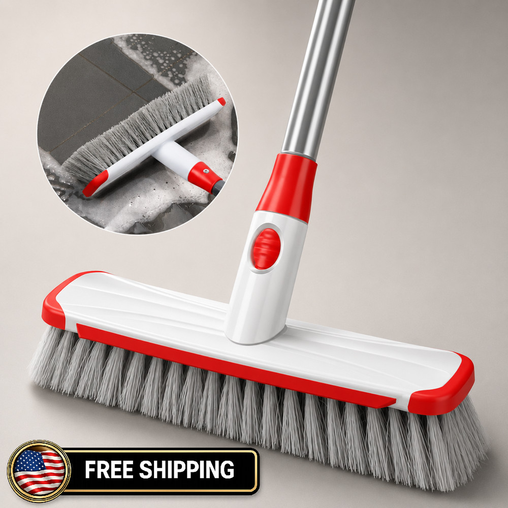 Floor Scrub Brush with Long Handle, Scrubbing Brush Squeegee Broom for Cleaning
