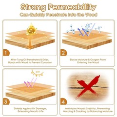 100% Pure Tung Oil Wood Sealer Food Safe Waterproof Finish for Outdoor Furniture