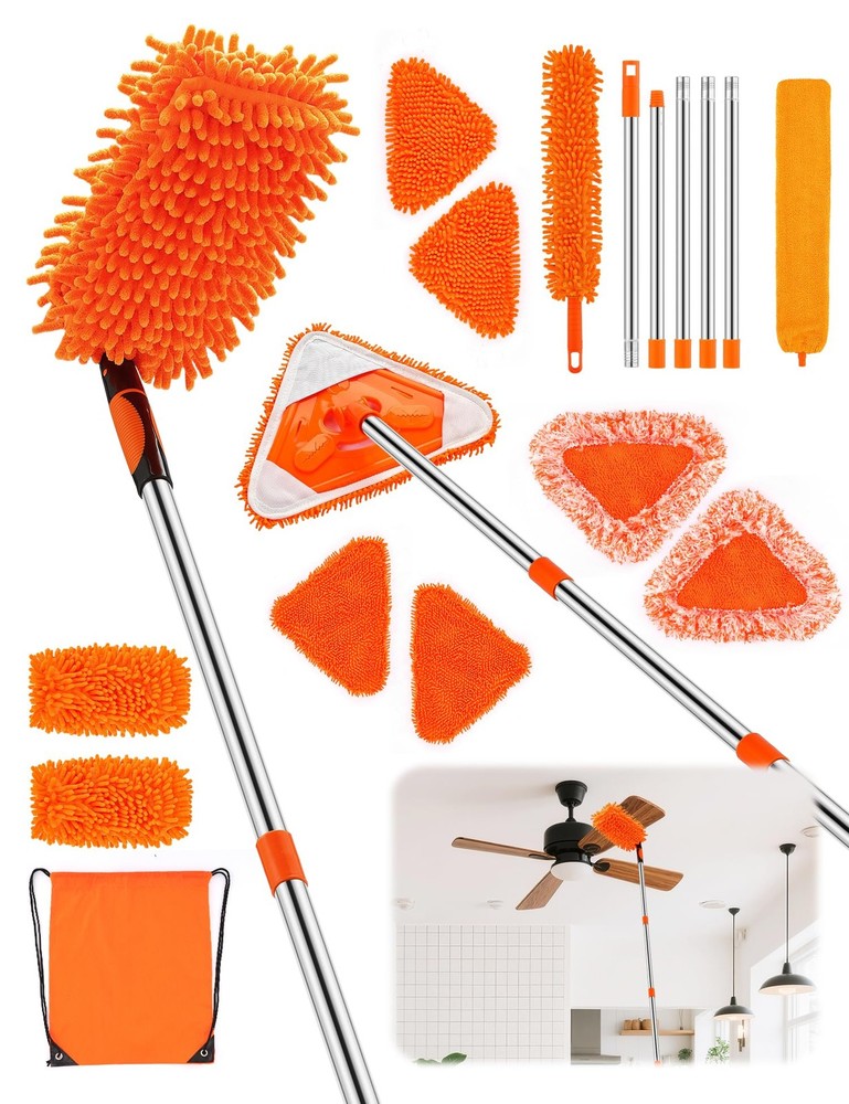 Ceiling Fan Cleaner Duster with 76″Extendable Long Handle 180° Wall Mop