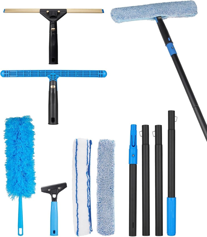 Swivel Squeegee Kit with 4 Extension Poles Glass Scraper Bendable Duster 2