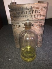 Glass stopper bottle 1/2 Gal Antique In Wood Box Muriatic Acid