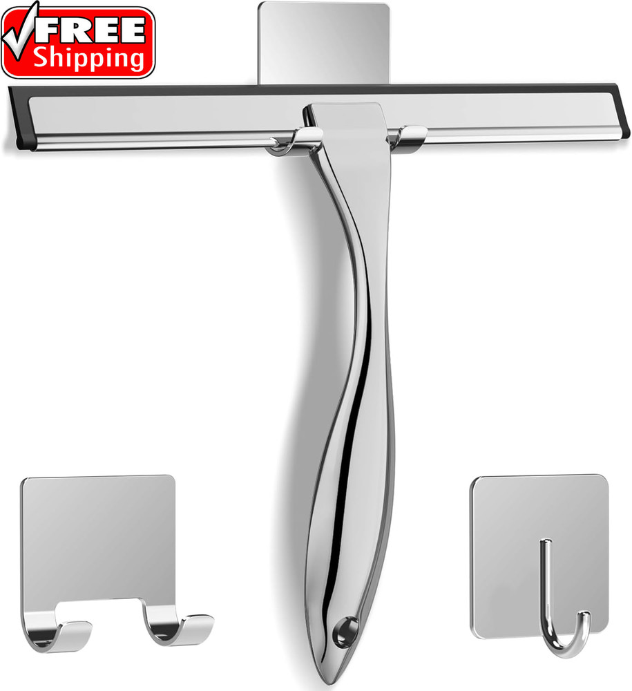 All-Purpose Stainless Steel Shower Squeegee for Shower Glass Door with 2 Adhesiv