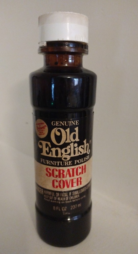 Vintage 8 oz Old English Furniture Polish Scratch Cover Glass Bottle 95% Full