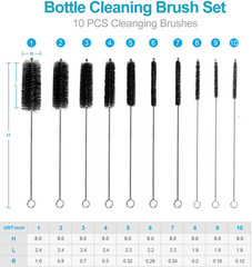 Nylon Straw Brush Cleaner Bottle Tube Pipe Small Long Cleaning 10Pcs Set USA