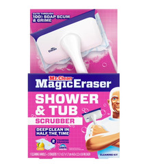 Mr. Clean Magic Eraser Shower & Tub Scrubber, 1 Device + 2 Refills, White