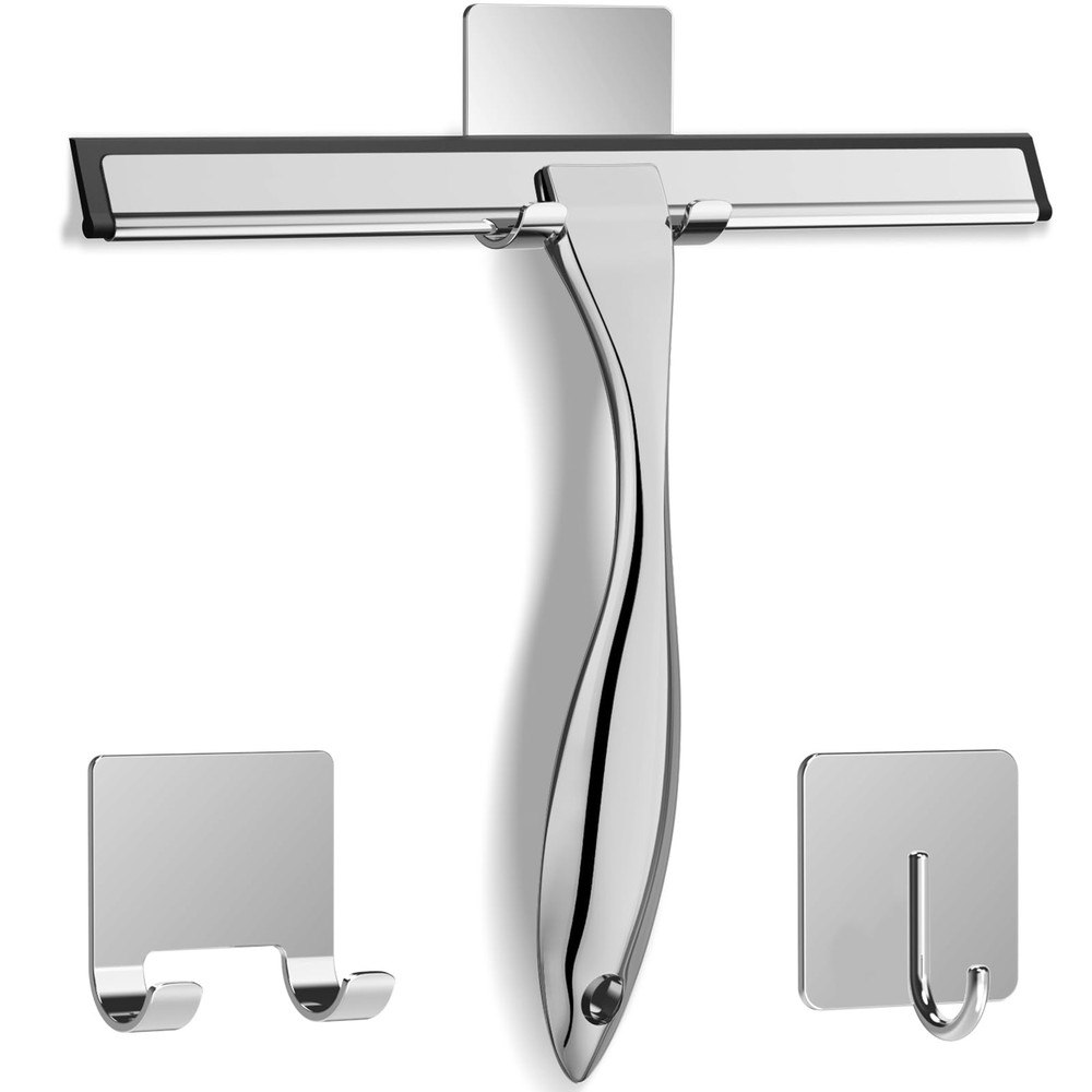 All-Purpose Stainless Steel Shower Squeegee for Shower Glass Door with 2 Adhe…