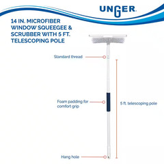 14 In. Microfiber Window Squeegee and Scrubber with 5 Ft. Telescoping Pole