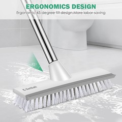 Floor Scrub Brush with 51-Inch Long Adjustable Handle 2 in 1 Scrape Brush Sti…