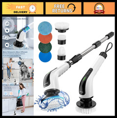 Cordless Electric Spin Scrubber with Long Handle, 7 Brush Heads, 90 Min Runtime,